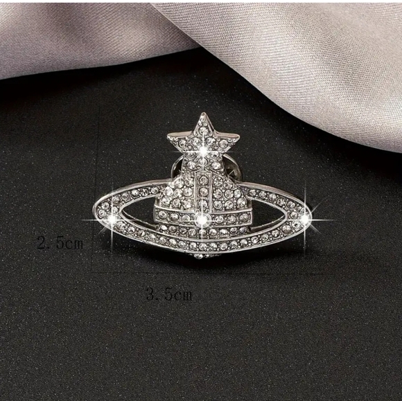 New Planet Silver Rhinestone Brooch Pin Silvertone Color - Picture 2 of 6